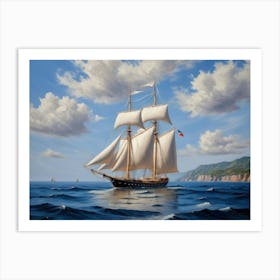 Sailing ship on the sea, oil painting 1 Art Print