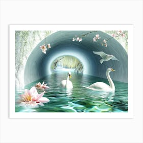 Swans In A Tunnel 1 Art Print