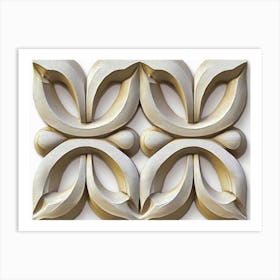 Seamless Relief Sculpture Retro Pattern Curve Cross Spiral Frame Line Botanic Plant Leaf Flower Art Print