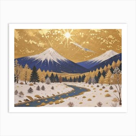 Golden Horizon: Winter’s Mountain View Affiche