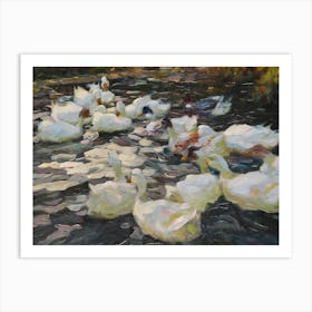 Vintage Painting Flock Of Ducks Art Print