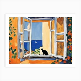 Cat At The Window oil color Art Print