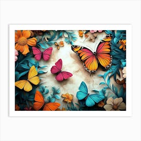 Floral Pattern With Colorful Butterflies 1 Art Print