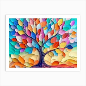 Colorful Tree With Leaves On Hanging Branches Illustration Background 7 Art Print