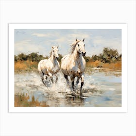 Horses Painting In Camargue, France, Landscape 2 Art Print