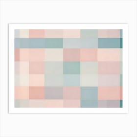 Multicolored Geometric Pastel Background With Squares In Pink, Blue, Beige And Green Art Print