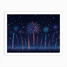 Abstract Image Of Fireworks Exploding Over A Cityscape Silhouette At Night 1 Art Print