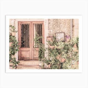 Rustic idyllic view of mediterranean house with potted plant decoration Art Print