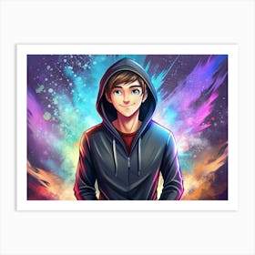 Smiling Young Man In A Hoodie With A Colorful Background Art Print