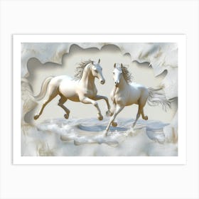 Two Horses Running On The Beach Art Print