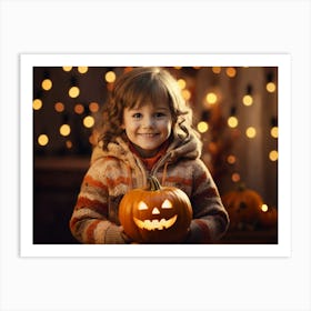 Little Girl Holding A Pumpkin 2 Art Print