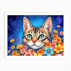 Cat In Flowers Art Print