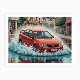 Car In Water Art Print