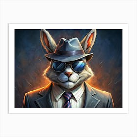 Rabbit Wearing Suit, Fedora, And Sunglasses Art Print