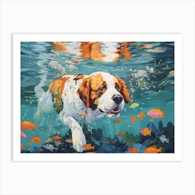 Saint Bernard Dog Swimming In The Sea Art Print