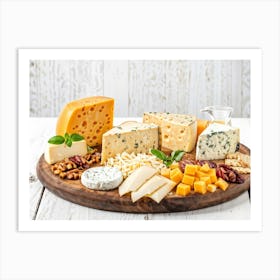 Gourmet Cheese Platter Featuring Slices Blocks And Wedges Of Cheddar Gouda Brie Camembert Parm Art Print