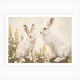 Floral Animal Illustration Arctic Hare 1 Art Print