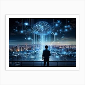 A Panoramic Illustration Of High Technology The Brain Represented As A Complex Server Emitting Stre (1) 2 Art Print