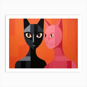 Black Cat And Pink Cat Art Print