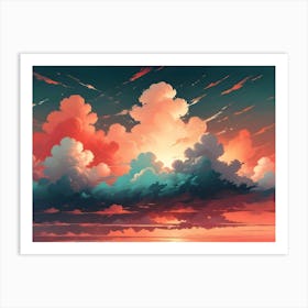 A Colorful, Abstract Image Of Clouds In A Vibrant Sunset Sky With Streaks Of Light Art Print