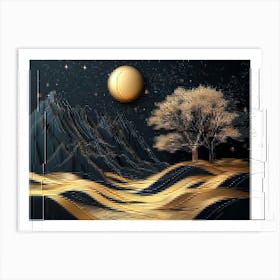 3d Modern Art with Drawing Modern Landscape 1 Art Print