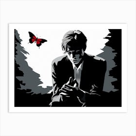 Thoughtful Man With A Red Butterfly Art Print