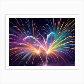 Colorful Fireworks Exploding Against A Dark Blue Night Sky, Creating A Celebratory And Dramatic Scene Art Print