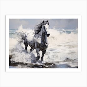 A Horse Oil Painting In Punalu U Beach Hawaii, Usa, Landscape 4 Art Print