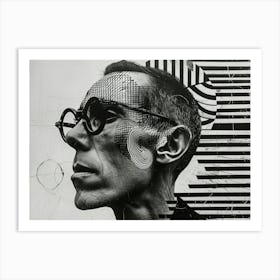 Typographic Illusions in Surreal Frames: Portrait Of A Man With Glasses Art Print