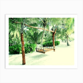 Maldives Swinging Bench on Tropical Beach Art Print