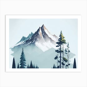 Mountain And Forest In Minimalist Watercolor Horizontal Composition 27 Art Print