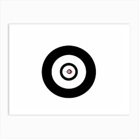 A White Logotype Centered On A Black Dartboard Depicting A Game Of Bullseye Symbolizing Achievement (2) Art Print