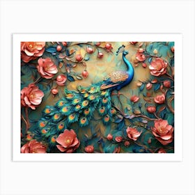 Elegant Leather Base Combines Bright Color Floral With Exotic Oriental Pattern Flowers And Peacocks Illustration 1 Art Print