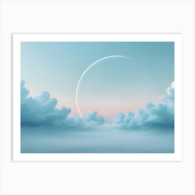 Abstract Landscape Featuring A Crescent Moon Shining Through A Field Of Fluffy Clouds, Creating A Dreamy And Surreal Atmosphere Art Print