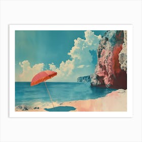 Red Umbrella On The Beach Art Print