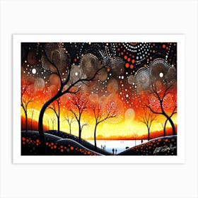 Autumn Night - Sunset In The Woods Art Print