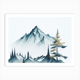 Mountain And Forest In Minimalist Watercolor Horizontal Composition 49 Art Print