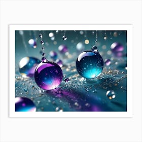 Close Up Photo Of Colorful Glass Orbs With Water Droplets, Creating A Sense Of Beauty And Wonder Art Print