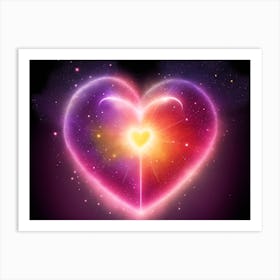 A Colorful Glowing Heart On A Dark Background Horizontal Composition 35 Art Print