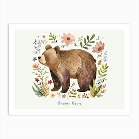Little Floral Brown Bear 1 Poster Art Print