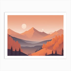 Misty mountains horizontal background in orange tone 39 Art Print