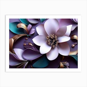 3d Flowers In Purple Design Art Print