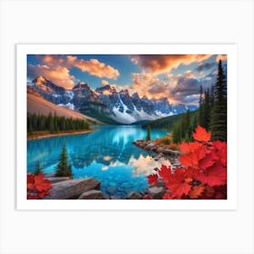 Sunset At Lake Banff Art Print