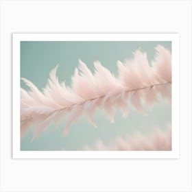 A Close Up Shot Of A Delicate, Pink Feather Against A Light Green Background Art Print