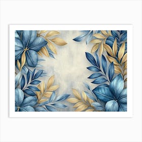 Blue And Gold Floral Frame Art Print