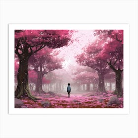 Girl In A Pink Forest Art Print