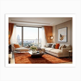 An Elegant Living Room In The Heart Of Autumn Brimming With Fine Furniture A Comfortably Plush Sof (7) Art Print