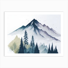 Mountain And Forest In Minimalist Watercolor Horizontal Composition 456 Art Print