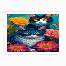 Cats And Butterflies Art Print