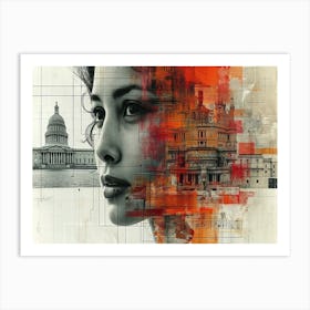 Temporal Resonances: A Conceptual Art Collection. Woman'S Face 2 Art Print